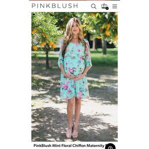 Women’s PinkBlush Mint Floral Chiffon Maternity Dress Size Small